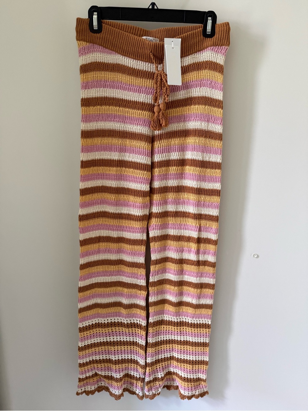 L*Space Striped Crochet Knit Pants in Tan, Pink & Cream